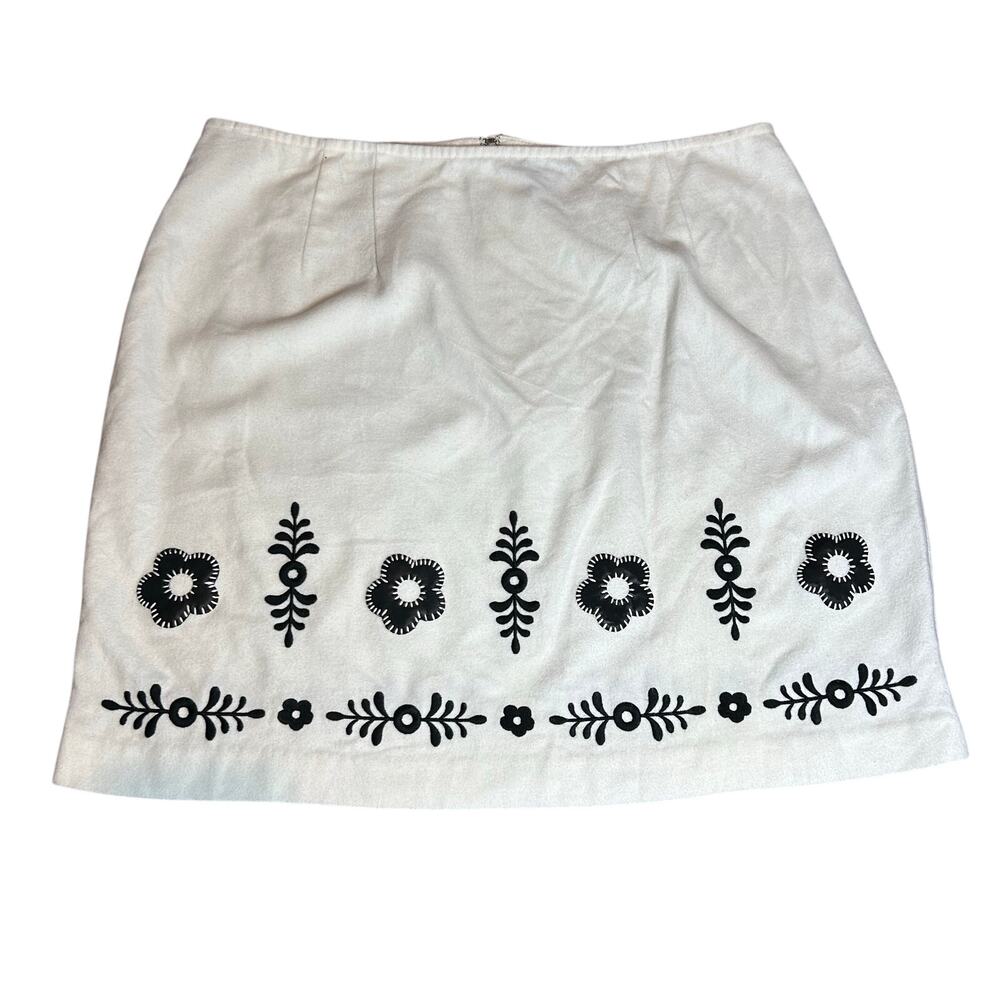 VTG 90s Venezia White Black Embroidered Mini Skirt Plus 16 XL Grunge Retro Y2K